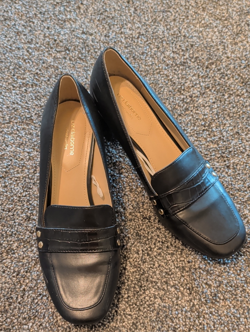 Liz Claiborne Black Vegan  Leather Slip-On Loafers